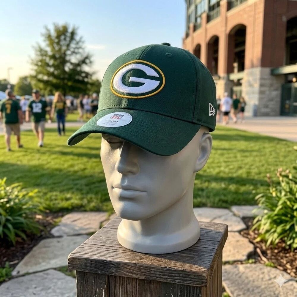 New Era Green Bay Packers NFL Official Team Logo Green Baseball Cap Hat Men's